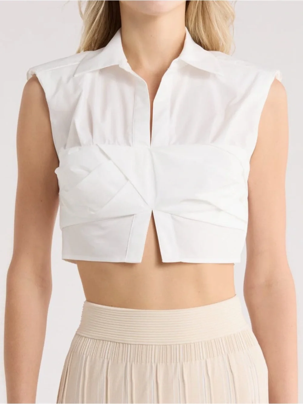 Sleeveless Twist-Front Crop Top — White